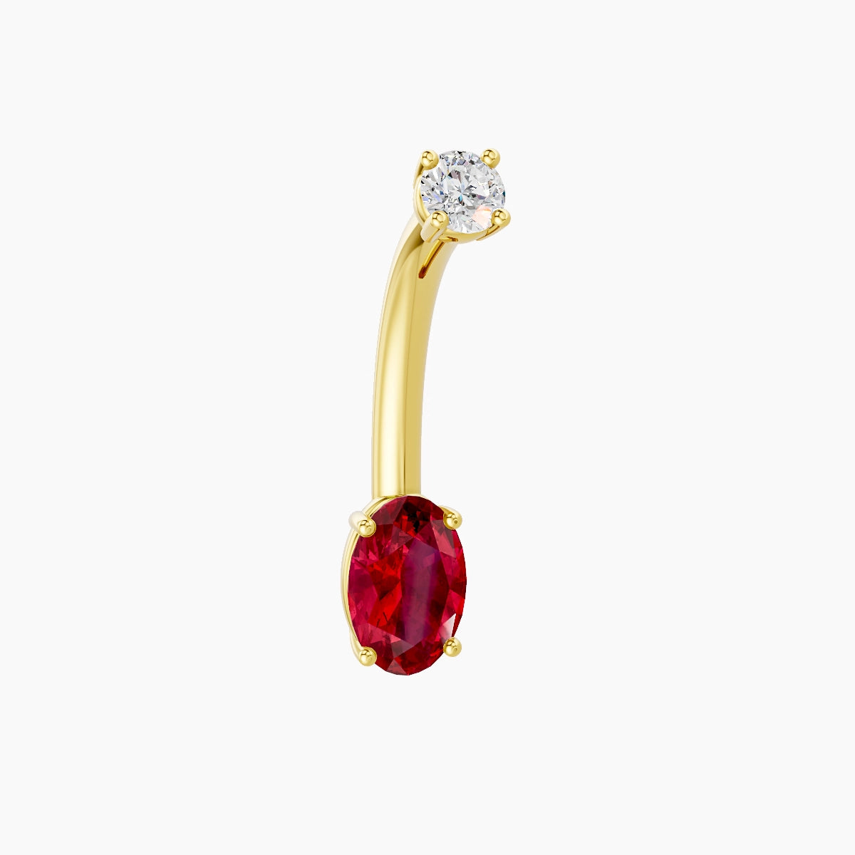 Nut | 18k Yellow Gold 6 mm 10 mm Oval Ruby & Diamond Belly Piercing