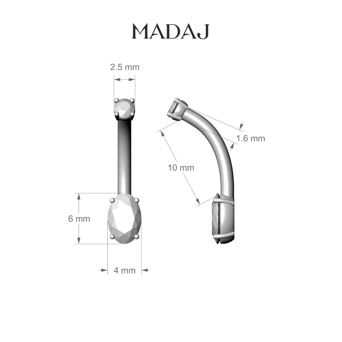 Nut | 18k White Gold 6 mm 10 mm Oval Emerald & Diamond Belly Piercing