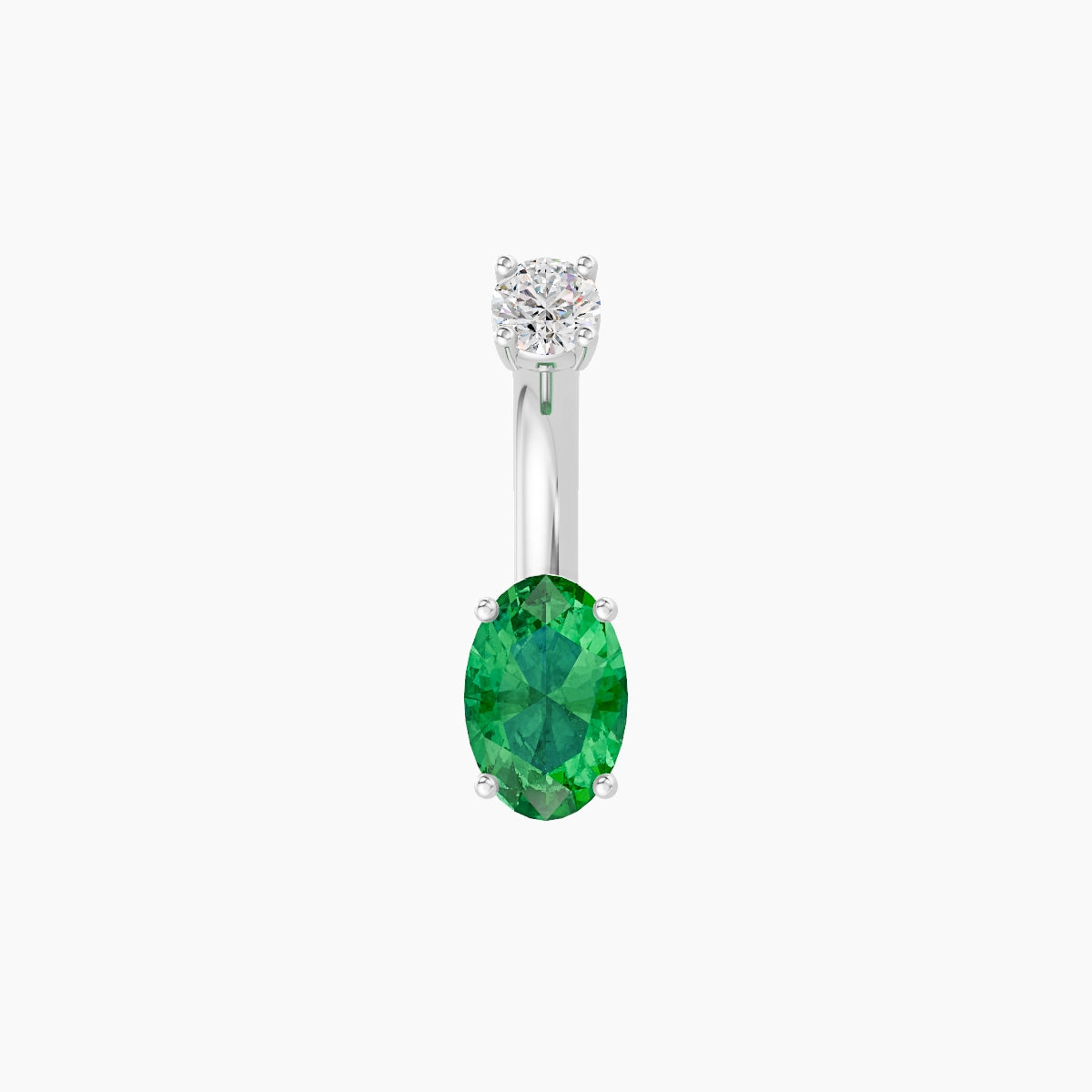 Nut | 18k White Gold 6 mm 6 mm Oval Emerald & Diamond Belly Piercing