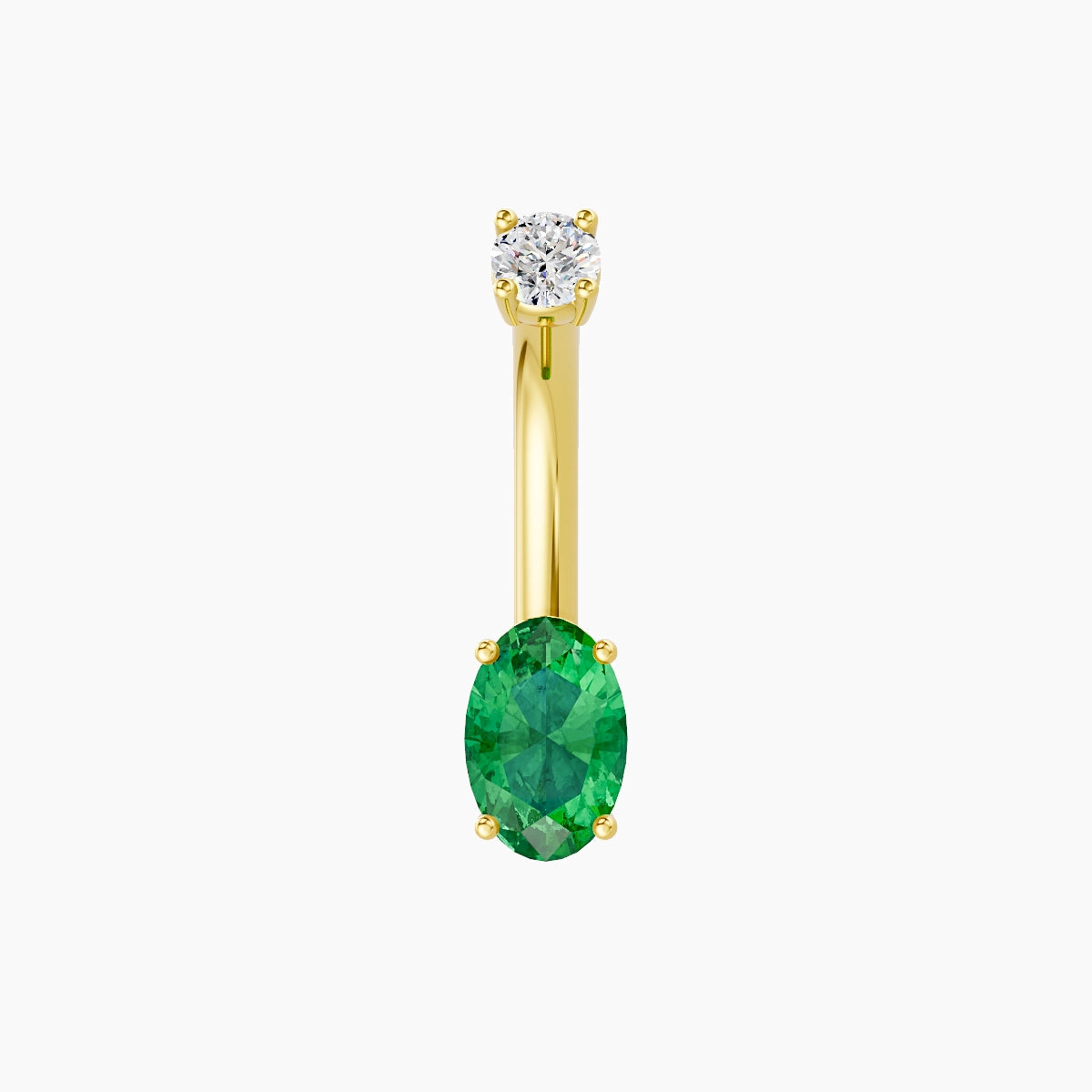 Nut | 18k Yellow Gold 6 mm 8 mm Oval Emerald & Diamond Belly Piercing