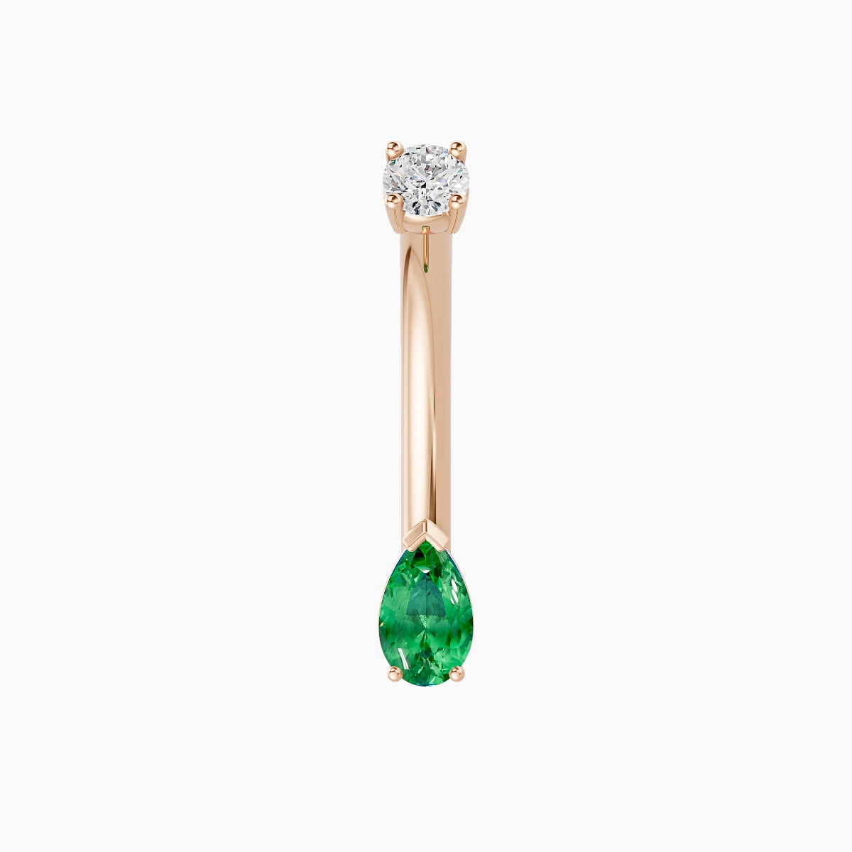 Nut | 18k Rose Gold 5.5 mm 10 mm Pear Emerald & Diamond Belly Piercing
