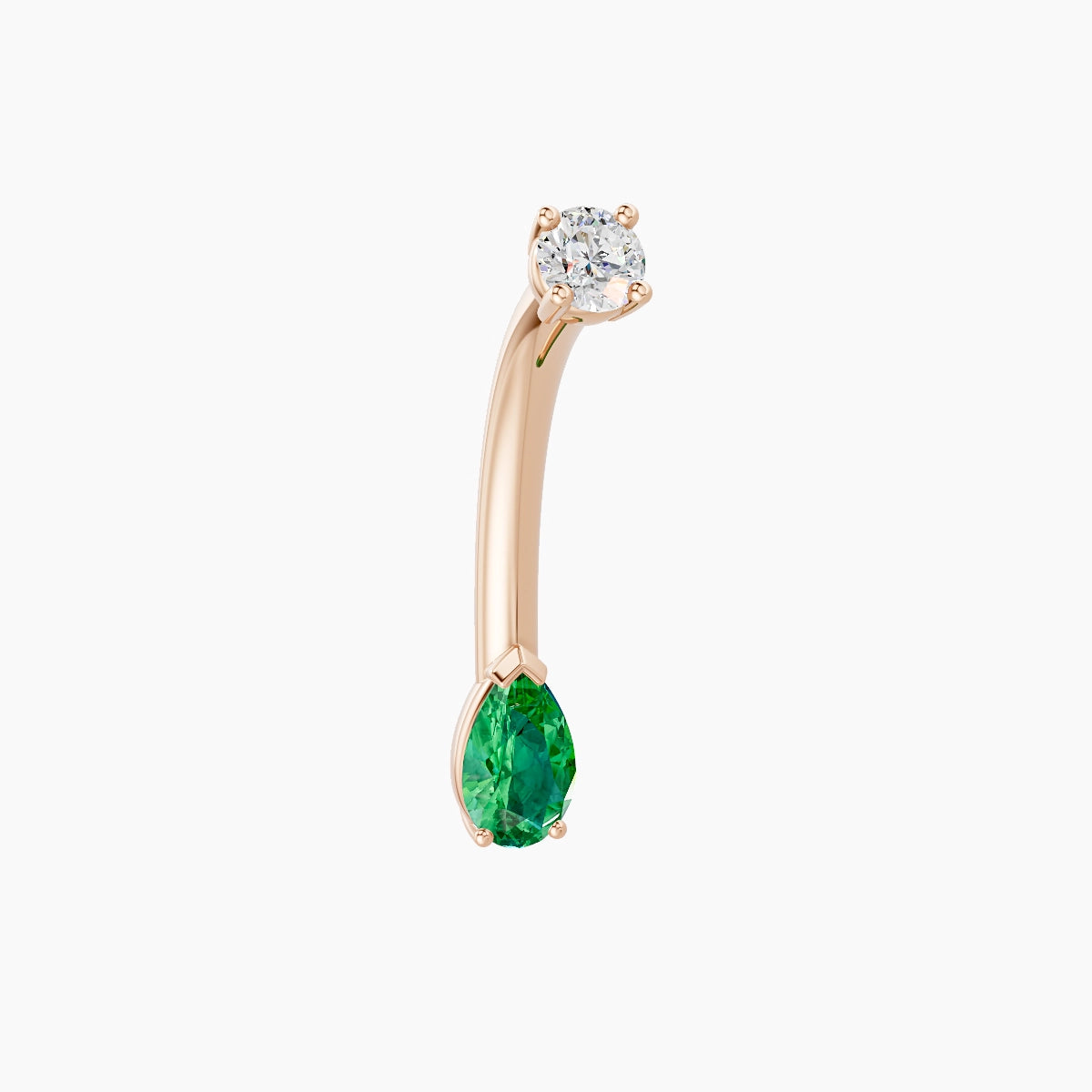 Nut | 18k Rose Gold 5.5 mm 10 mm Pear Emerald & Diamond Belly Piercing