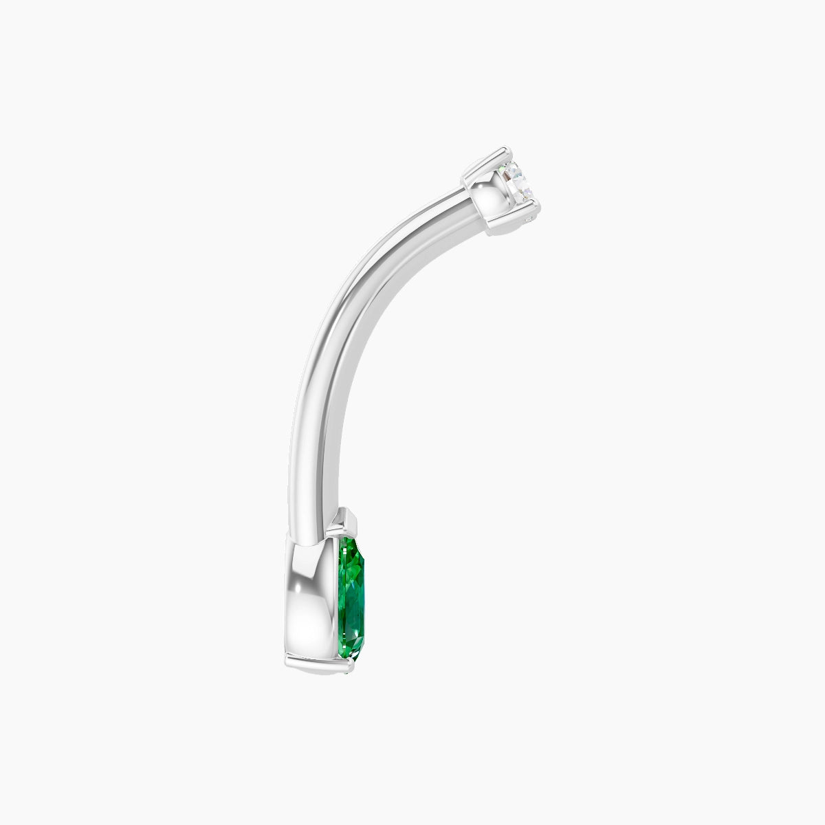 Nut | 18k White Gold 5.5 mm 10 mm Pear Emerald & Diamond Belly Piercing