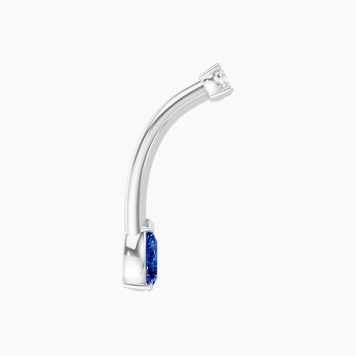 Nut | 18k White Gold 5.5 mm 10 mm Pear Sapphire & Diamond Belly Piercing