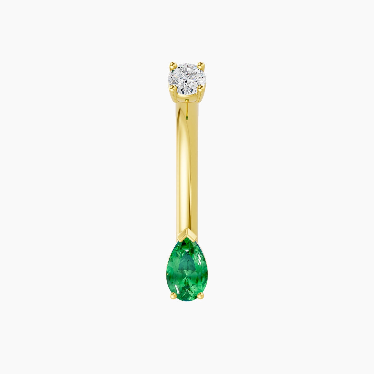 Nut | 18k Yellow Gold 5.5 mm 10 mm Pear Emerald & Diamond Belly Piercing