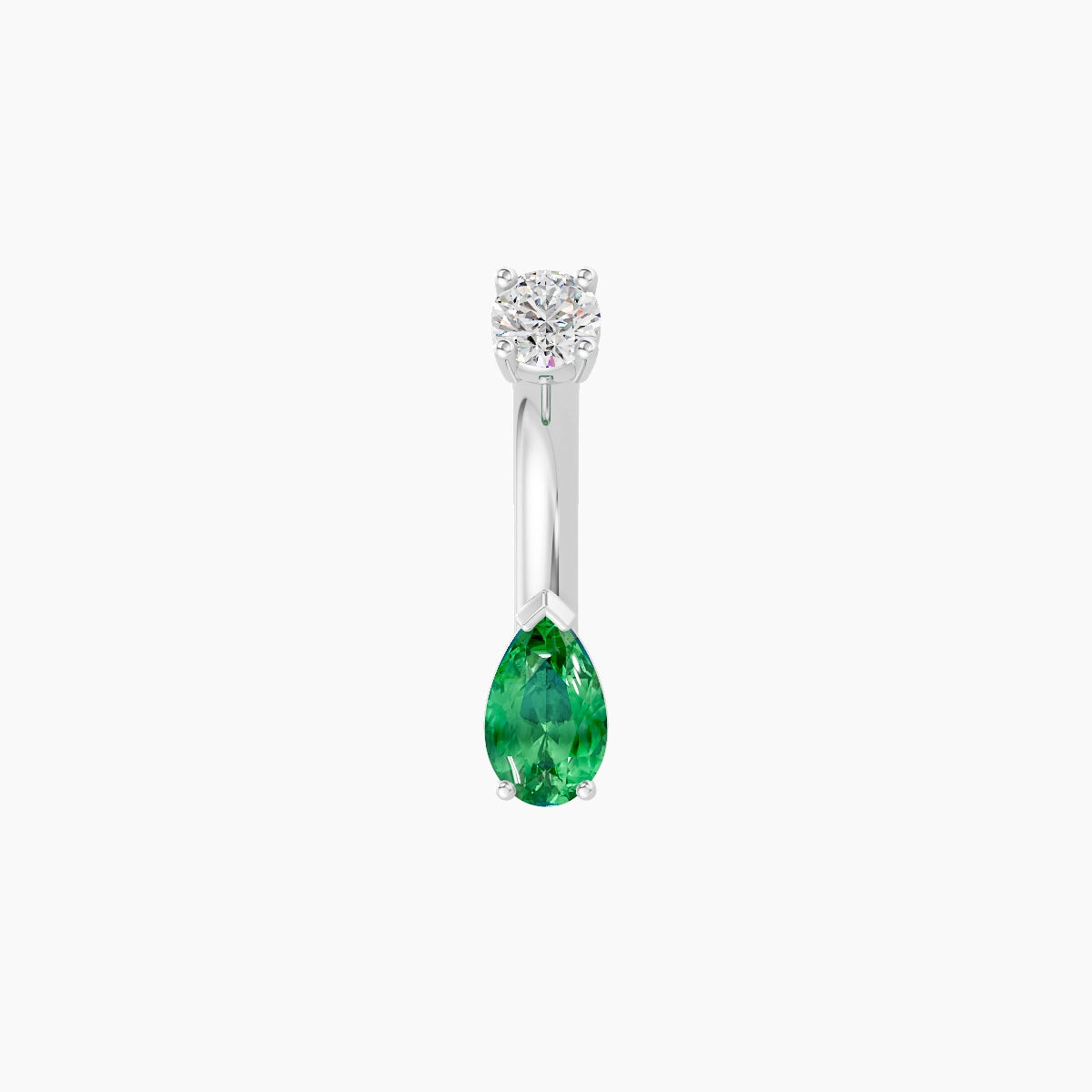 Nut | 18k White Gold 5.5 mm 6 mm Pear Emerald & Diamond Belly Piercing
