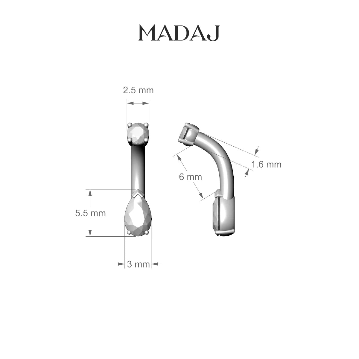 Nut | 18k White Gold 5.5 mm 6 mm Pear Diamond Belly Piercing
