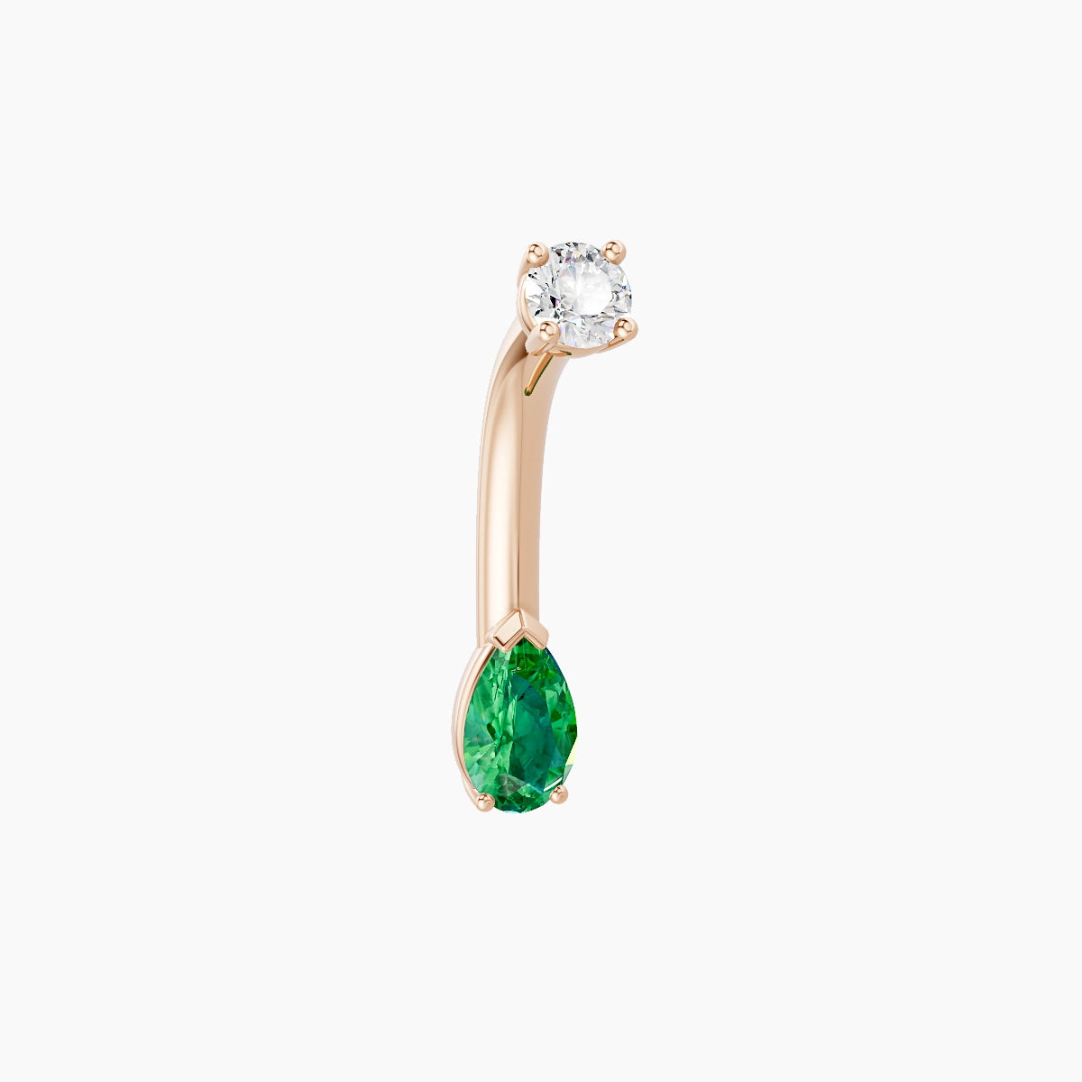 Nut | 18k Rose Gold 5.5 mm 8 mm Pear Emerald & Diamond Belly Piercing