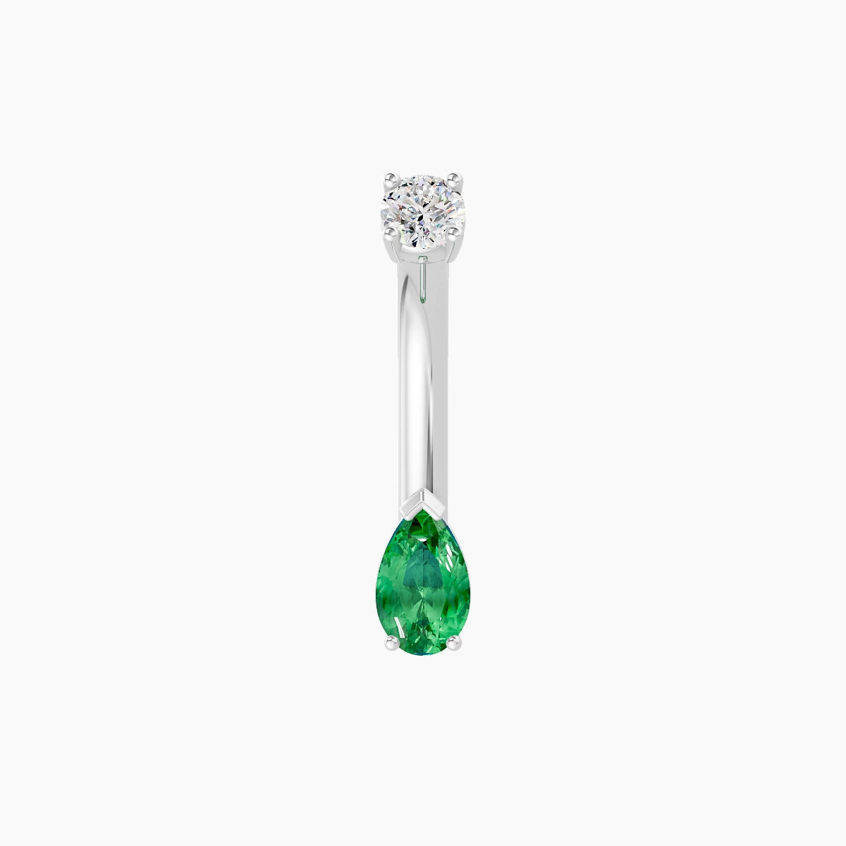 Nut | 18k White Gold 5.5 mm 8 mm Pear Emerald & Diamond Belly Piercing