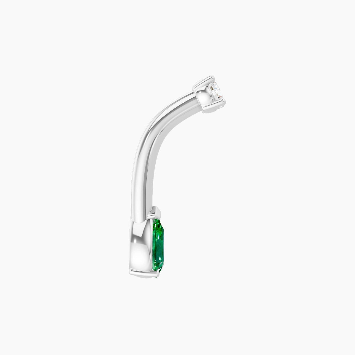 Nut | 18k White Gold 5.5 mm 8 mm Pear Emerald & Diamond Belly Piercing