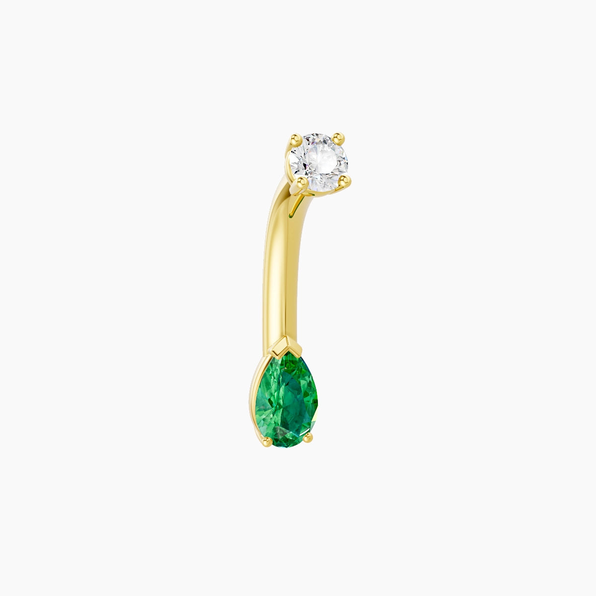 Nut | 18k Yellow Gold 5.5 mm 8 mm Pear Emerald & Diamond Belly Piercing