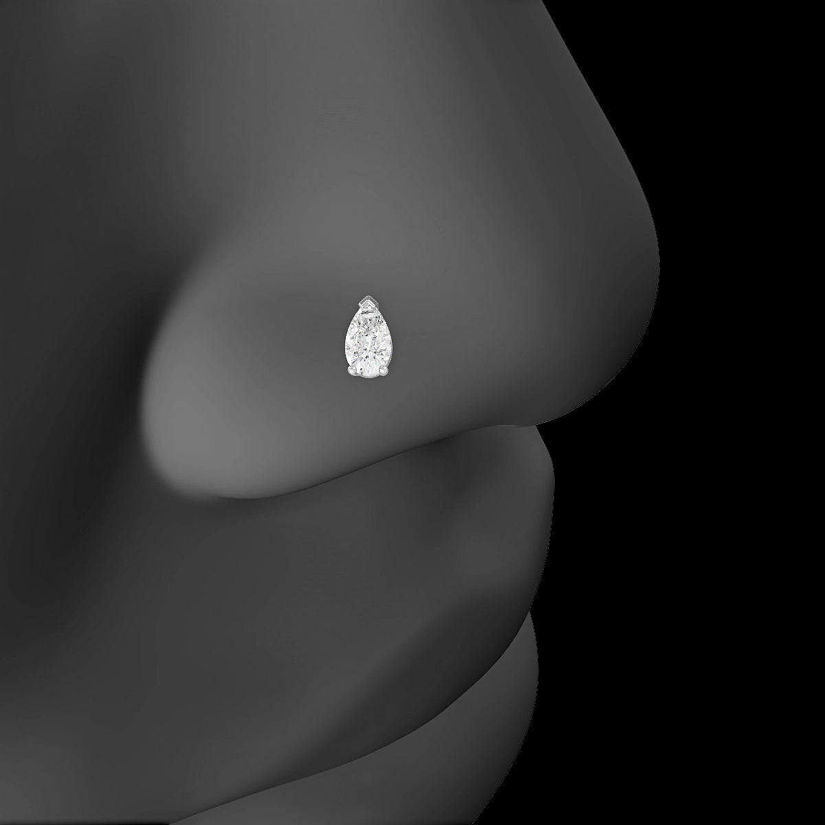 Nut | 18k White Gold 5.5 mm 8 mm Pear Diamond Nose Piercing