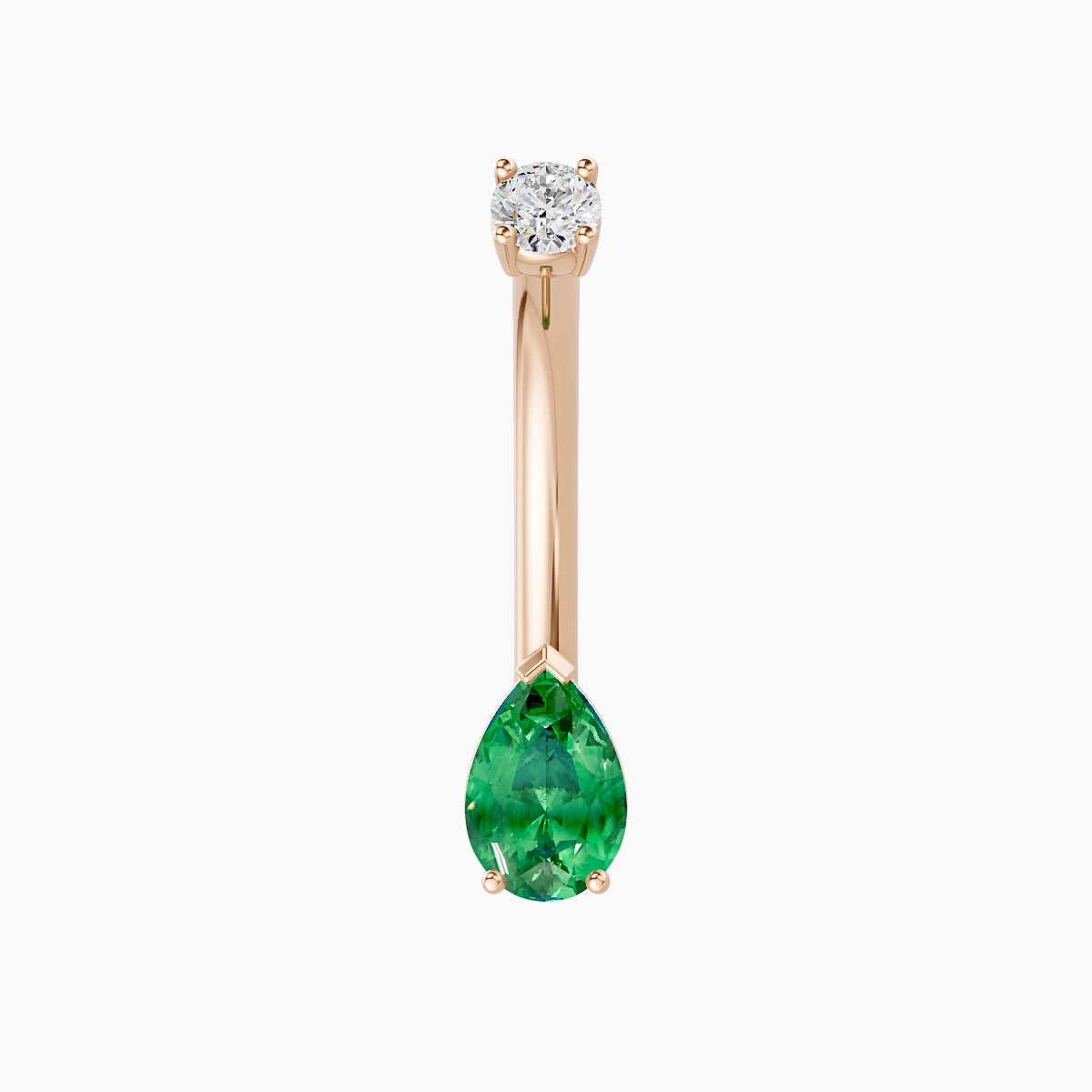 Nut | 18k Rose Gold 6.5 mm 10 mm Pear Emerald & Diamond Belly Piercing