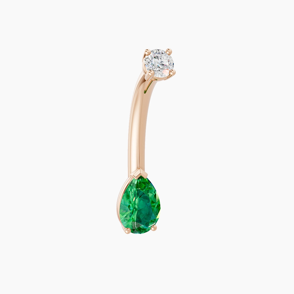 Nut | 18k Rose Gold 6.5 mm 10 mm Pear Emerald & Diamond Belly Piercing