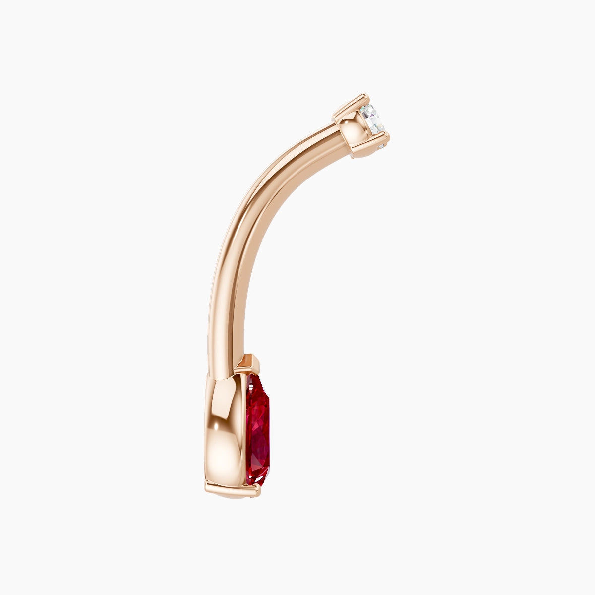Nut | 18k Rose Gold 6.5 mm 10 mm Pear Ruby & Diamond Belly Piercing