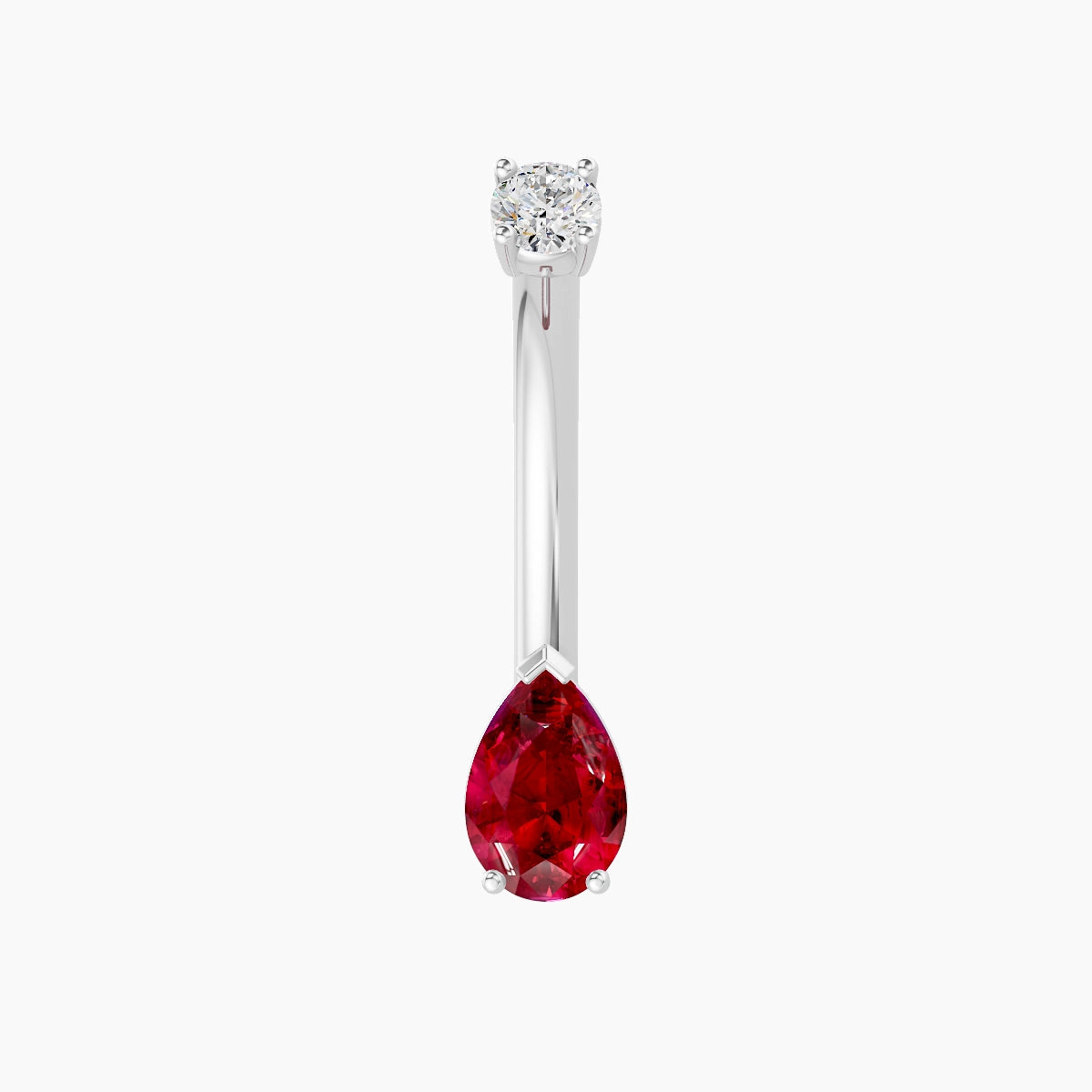 Nut | 18k White Gold 6.5 mm 10 mm Pear Ruby & Diamond Belly Piercing
