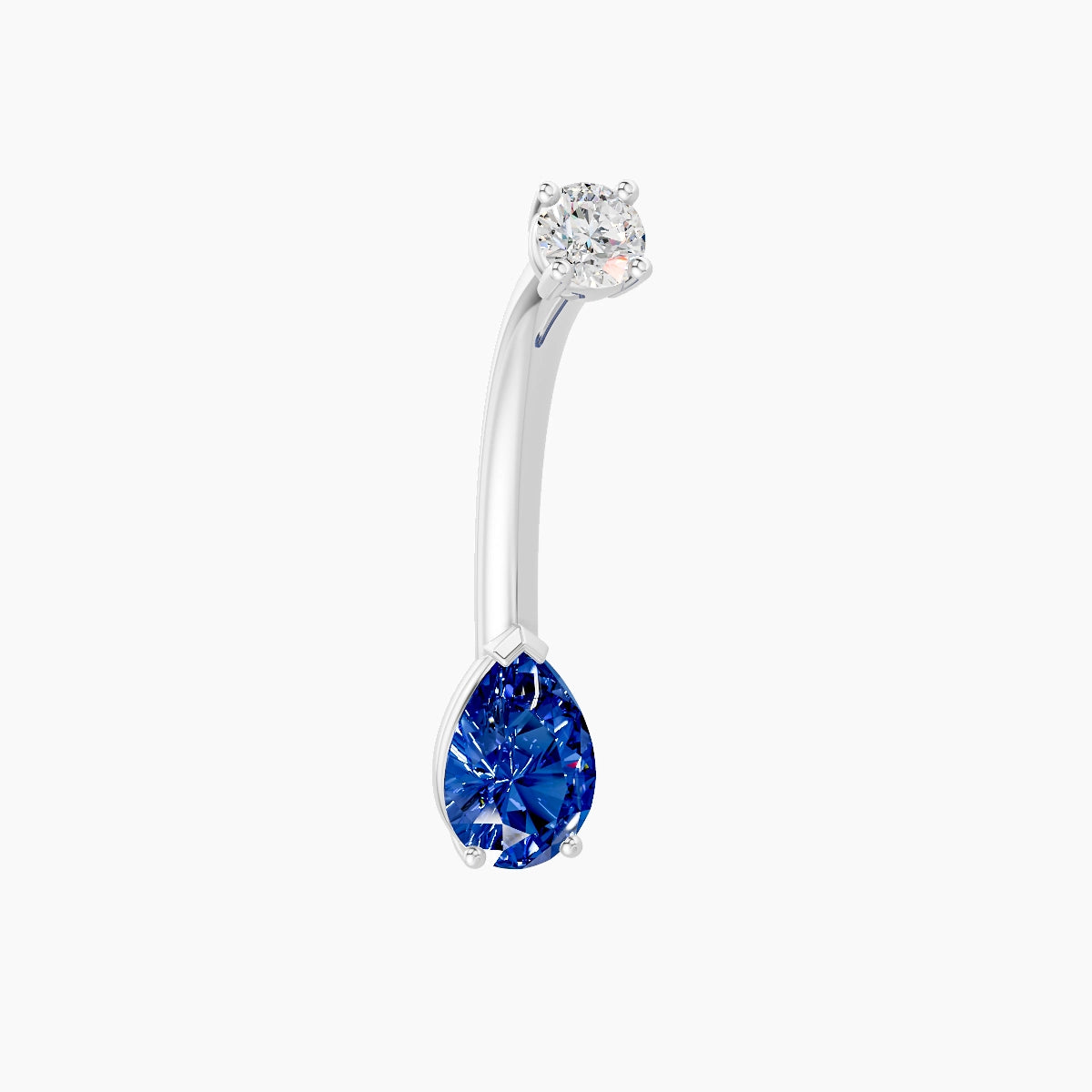 Nut | 18k White Gold 6.5 mm 10 mm Pear Sapphire & Diamond Belly Piercing