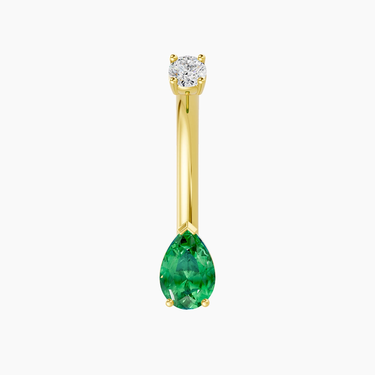 Nut | 18k Yellow Gold 6.5 mm 10 mm Pear Emerald & Diamond Belly Piercing