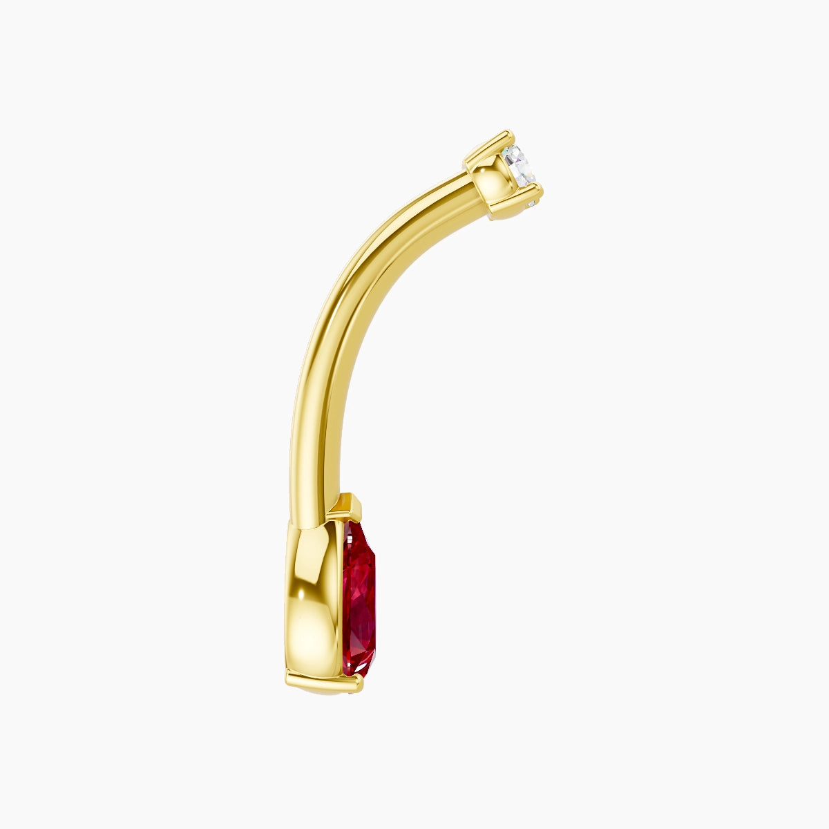 Nut | 18k Yellow Gold 6.5 mm 10 mm Pear Ruby & Diamond Belly Piercing