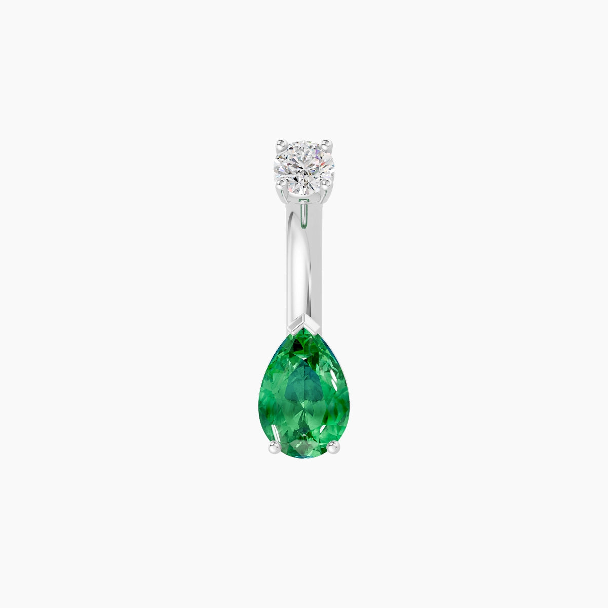 Nut | 18k White Gold 6.5 mm 6 mm Pear Emerald & Diamond Belly Piercing