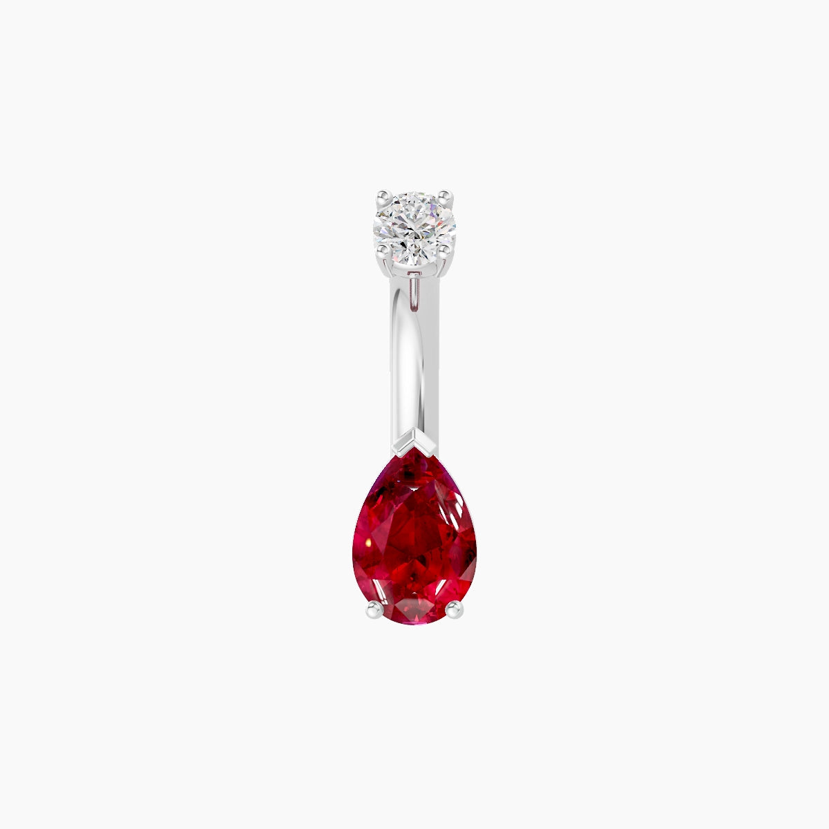 Nut | 18k White Gold 6.5 mm 6 mm Pear Ruby & Diamond Belly Piercing
