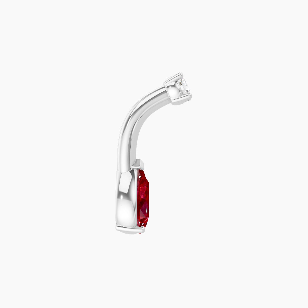 Nut | 18k White Gold 6.5 mm 6 mm Pear Ruby & Diamond Belly Piercing
