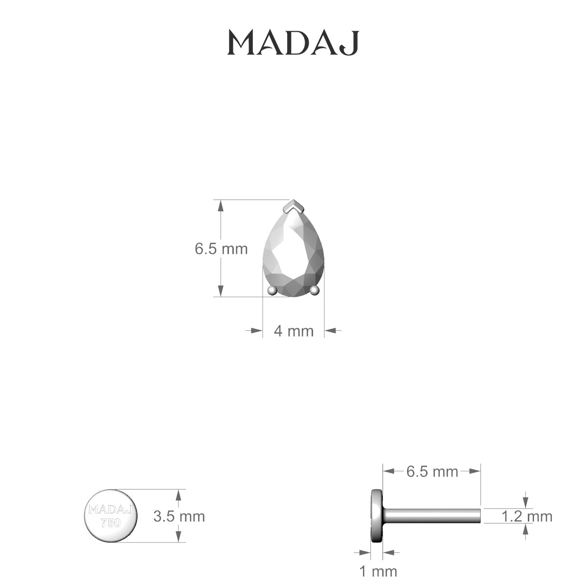 Nut | 18k Yellow Gold 6.5 mm 6.5 mm Pear Diamond Nose Piercing