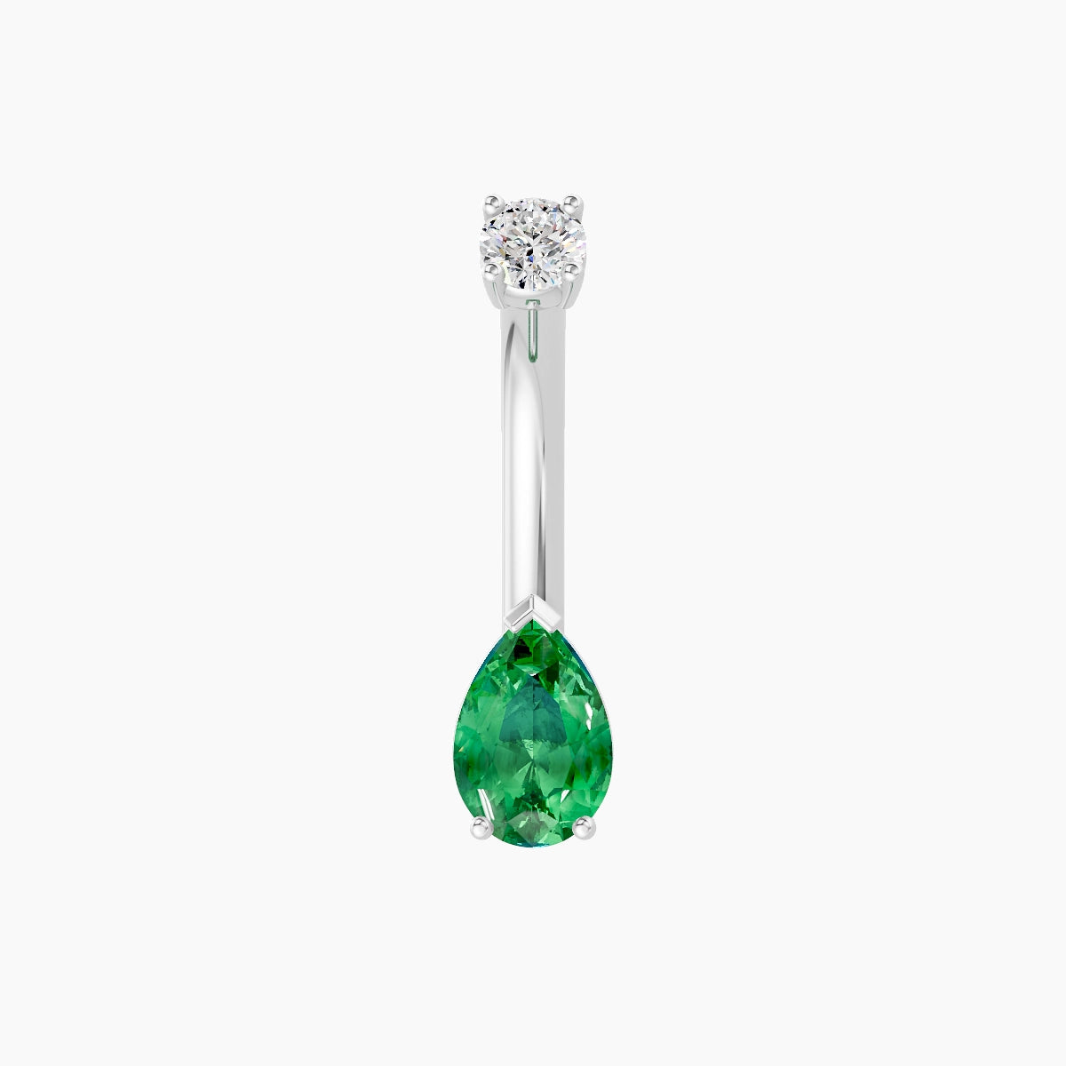 Nut | 18k White Gold 6.5 mm 8 mm Pear Emerald & Diamond Belly Piercing