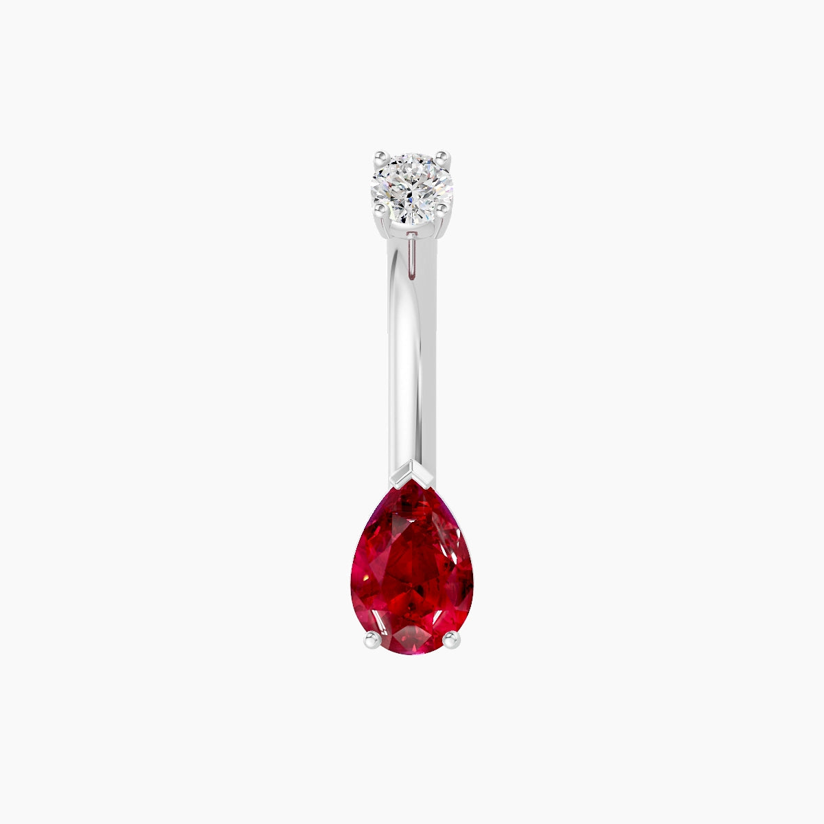 Nut | 18k White Gold 6.5 mm 8 mm Pear Ruby & Diamond Belly Piercing