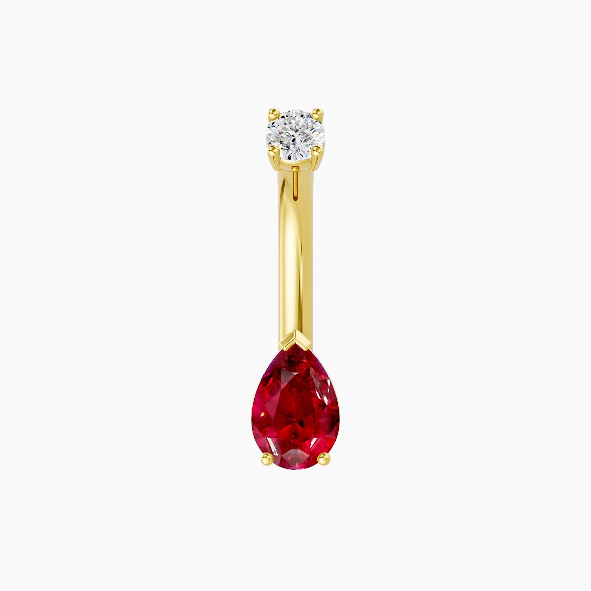 Nut | 18k Yellow Gold 6.5 mm 8 mm Pear Ruby & Diamond Belly Piercing