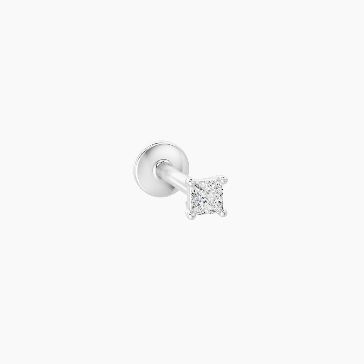 Nut | 18k White Gold 2.5 mm 6.5 mm Princess Diamond Nose Piercing