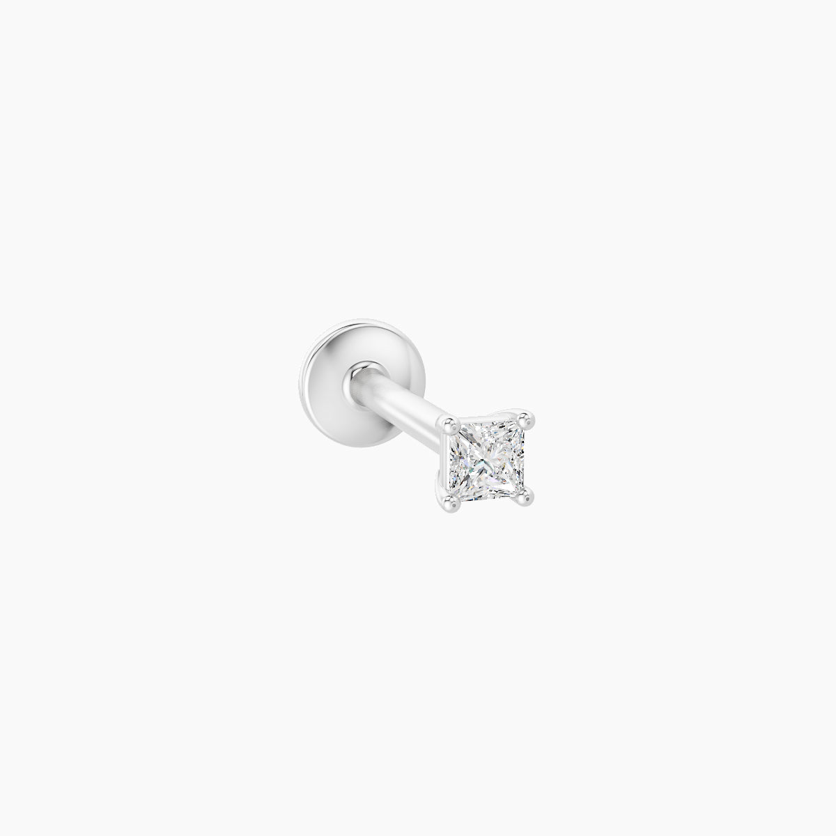 Nut | 18k White Gold 2.5 mm 8 mm Princess Diamond Nose Piercing