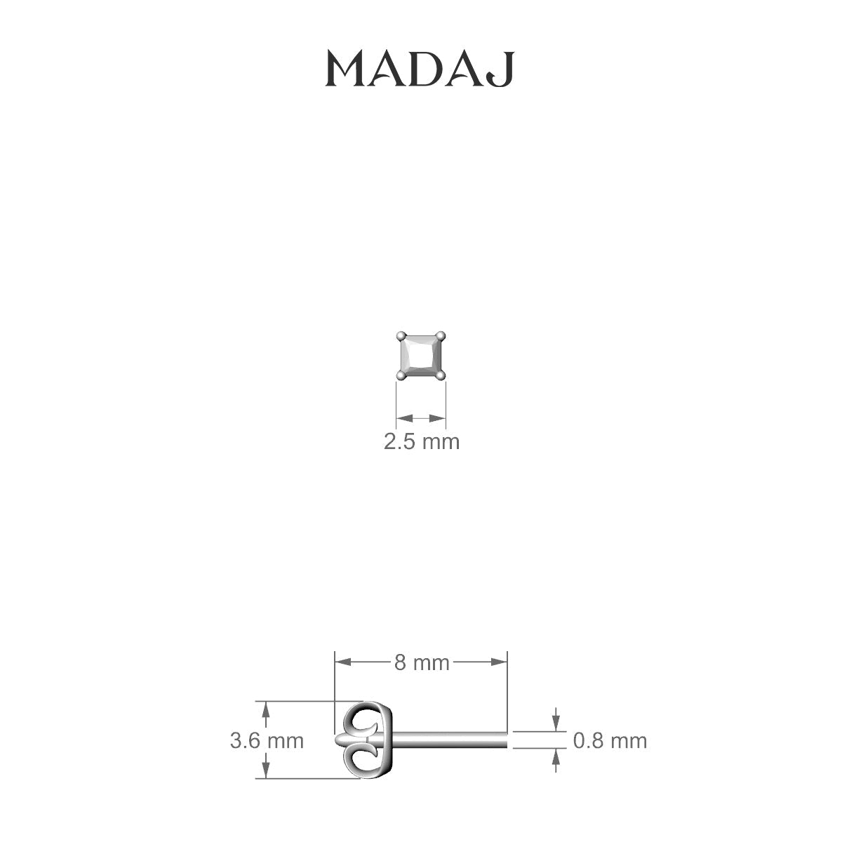 Nut | 18k Yellow Gold 2.5 mm Princess Diamond Earring