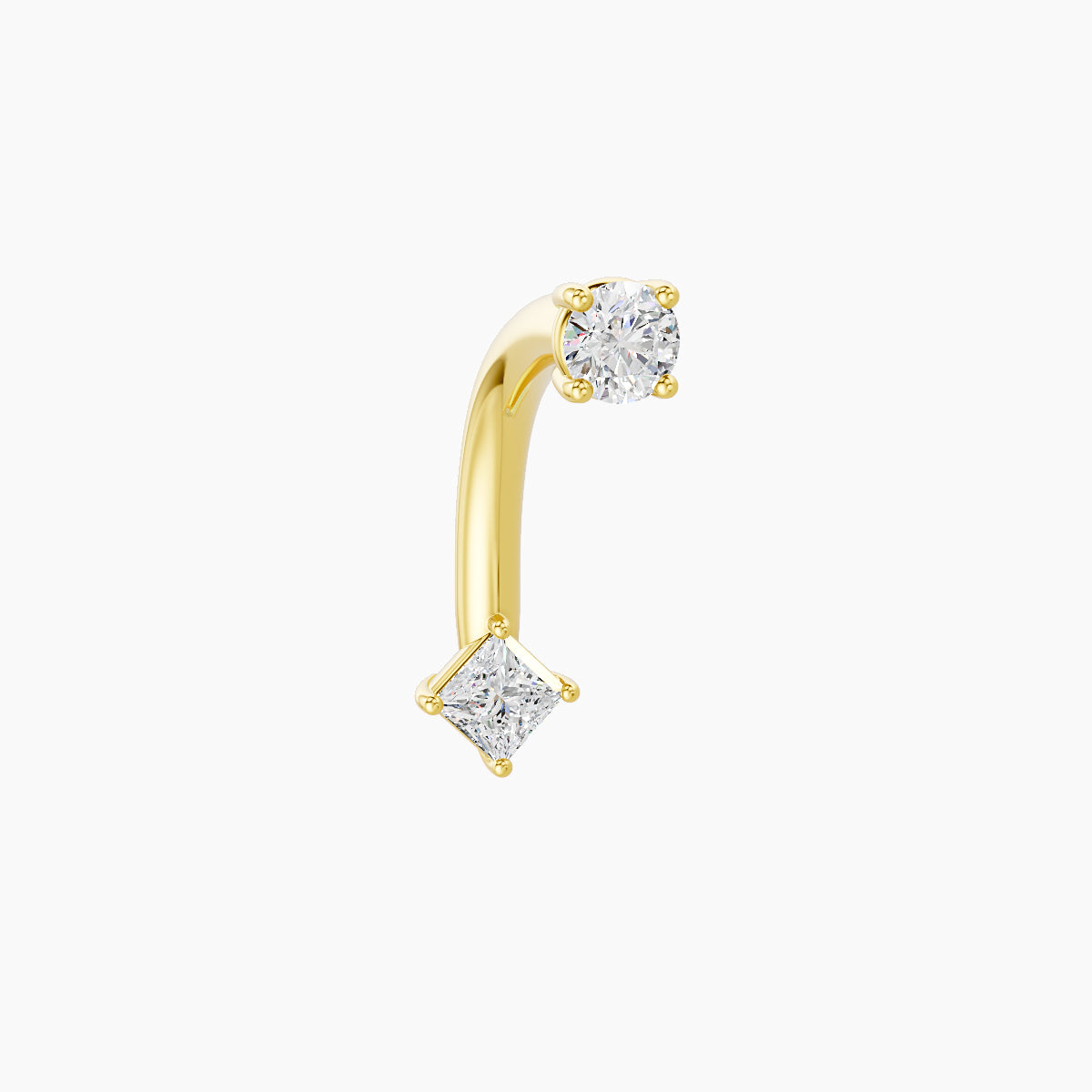 Nut | 18k Yellow Gold 3 mm 10 mm Princess Diamond Navel Piercing