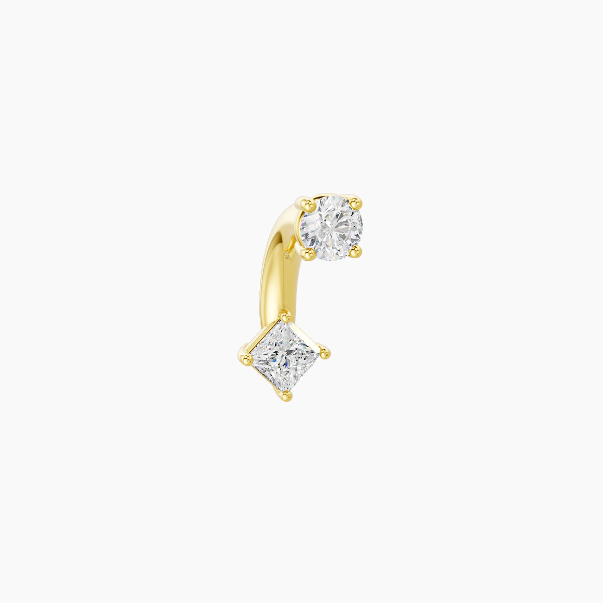 Nut | 18k Yellow Gold 3 mm 6 mm Princess Diamond Navel Piercing