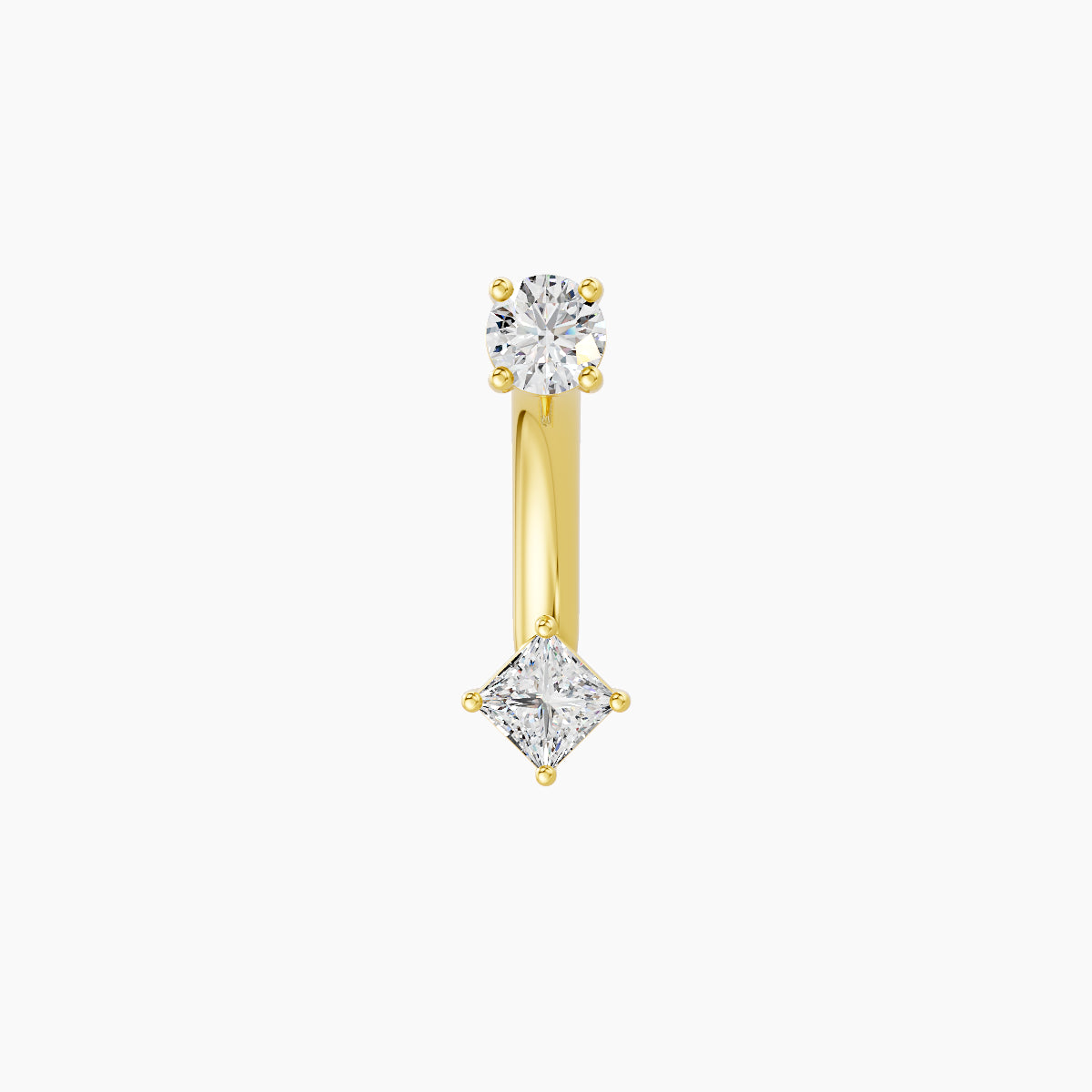 Nut | 18k Yellow Gold 3 mm 8 mm Princess Diamond Navel Piercing
