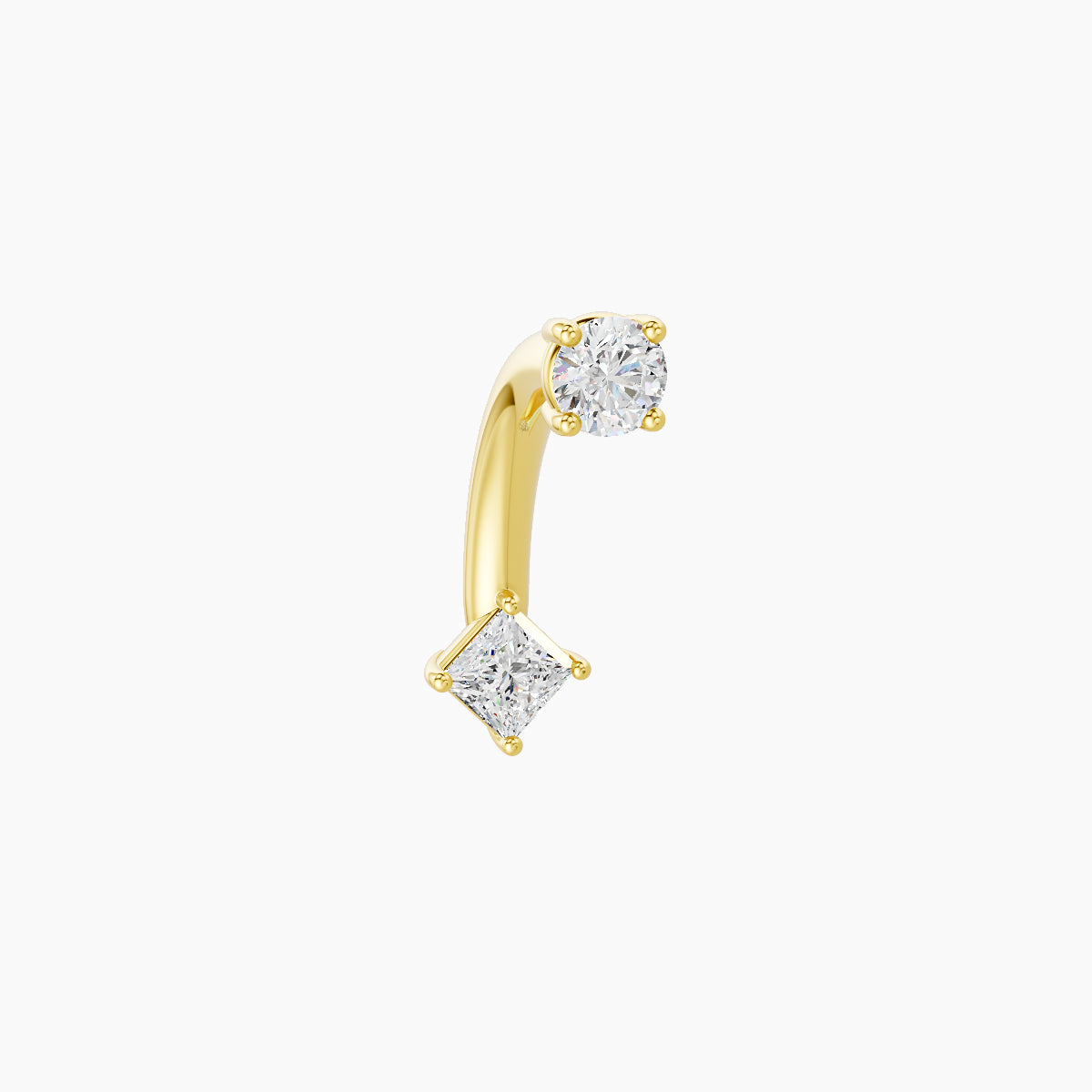 Nut | 18k Yellow Gold 3 mm 8 mm Princess Diamond Navel Piercing