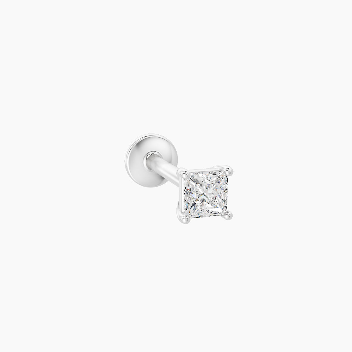 Nut | 18k White Gold 3 mm 8 mm Princess Diamond Nose Piercing
