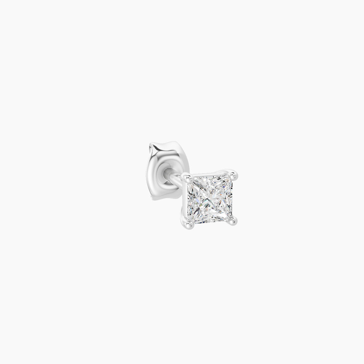 Nut | 18k White Gold 3 mm Princess Diamond Earring