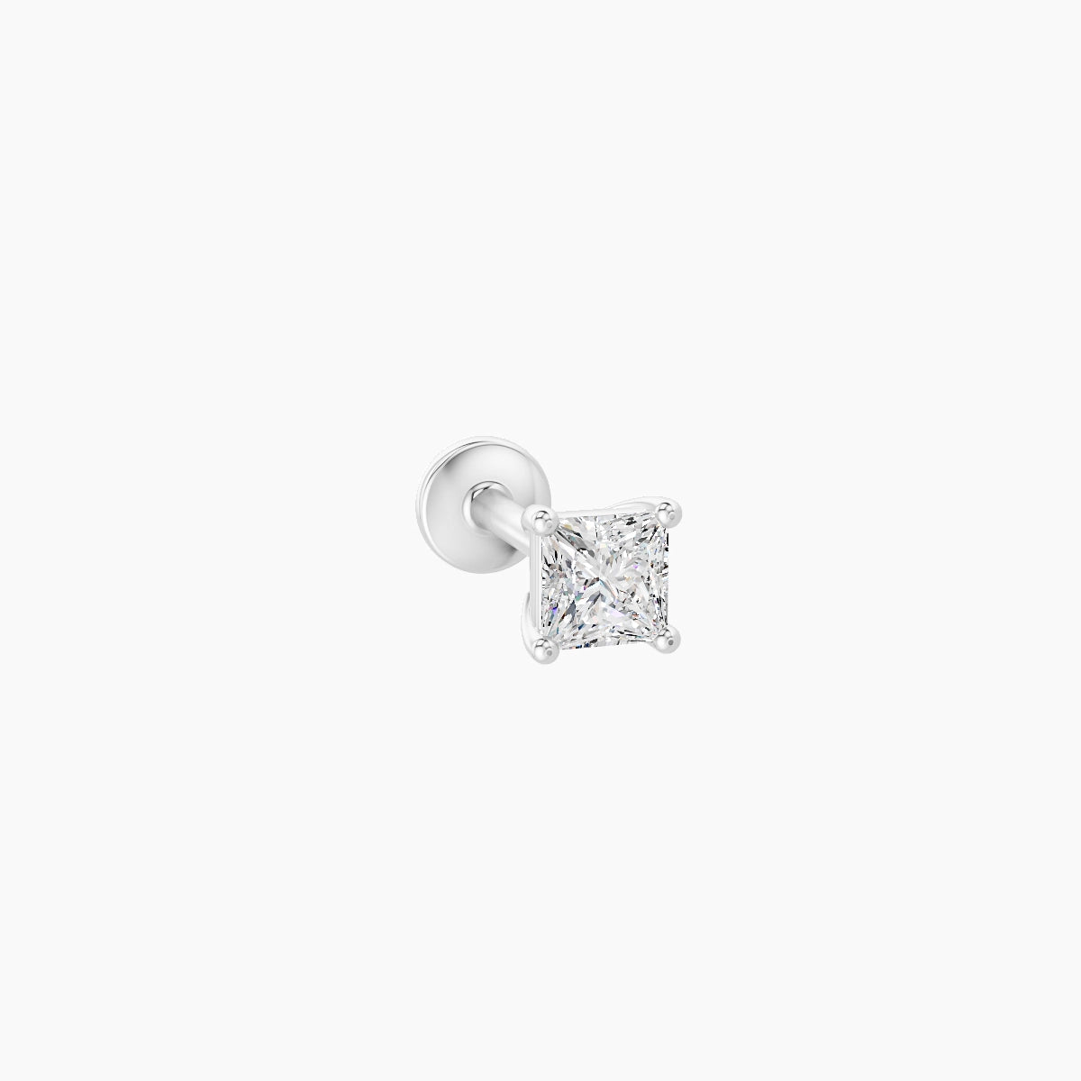 Nut | Piercing Diamant Princesse Or Blanc 18k Hypoallergénique 3.5 mm 6.5 mm
