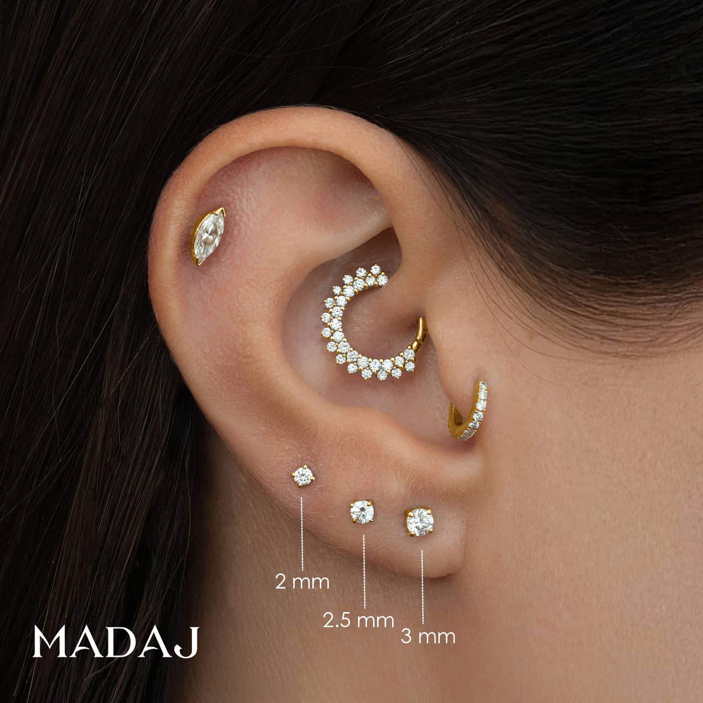 Nut | 18k Yellow Gold 2 mm Round Diamond Earring