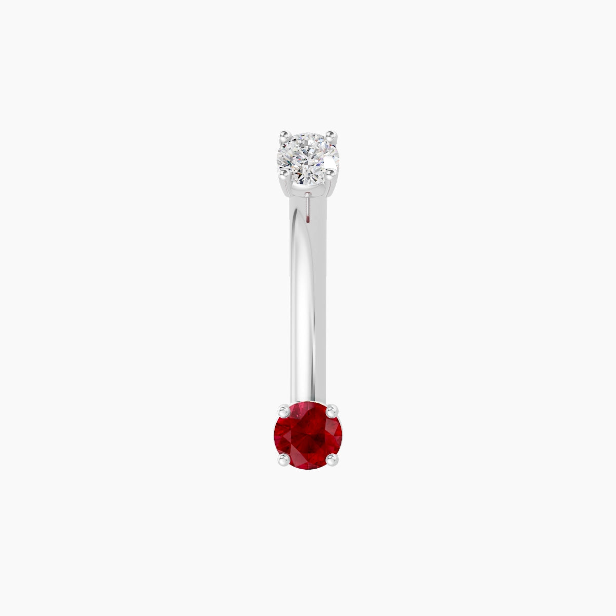 Nut | 18k White Gold 3 mm 10 mm Round Ruby & Diamond Belly Piercing