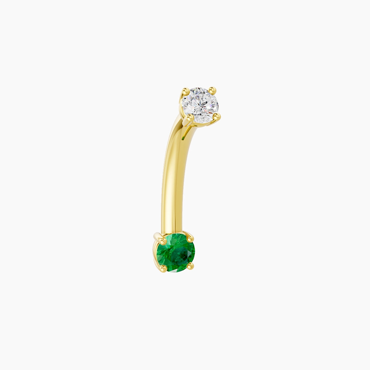 Nut | 18k Yellow Gold 3 mm 10 mm Round Emerald & Diamond Belly Piercing