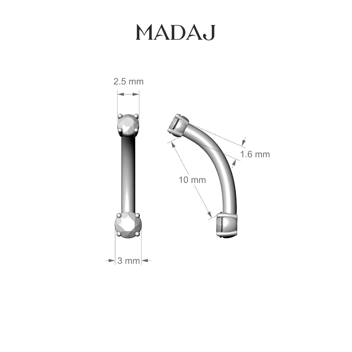 Nut | 18k Rose Gold 3 mm 10 mm Round Diamond Belly Piercing