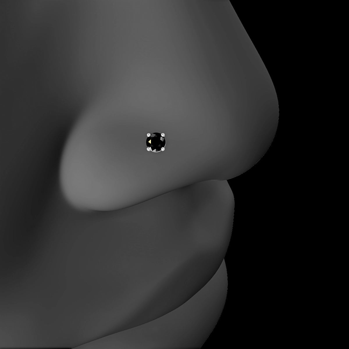 Nut | 18k White Gold 5 mm 3 mm Round Black Diamond Nose Piercing