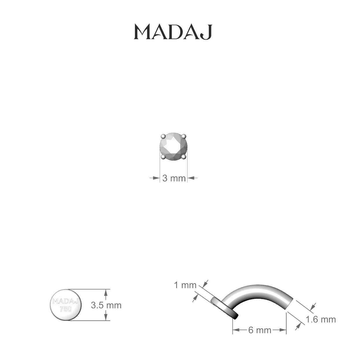 Nut | 18k Yellow Gold 3 mm 6 mm Round Diamond Floating Navel Piercing