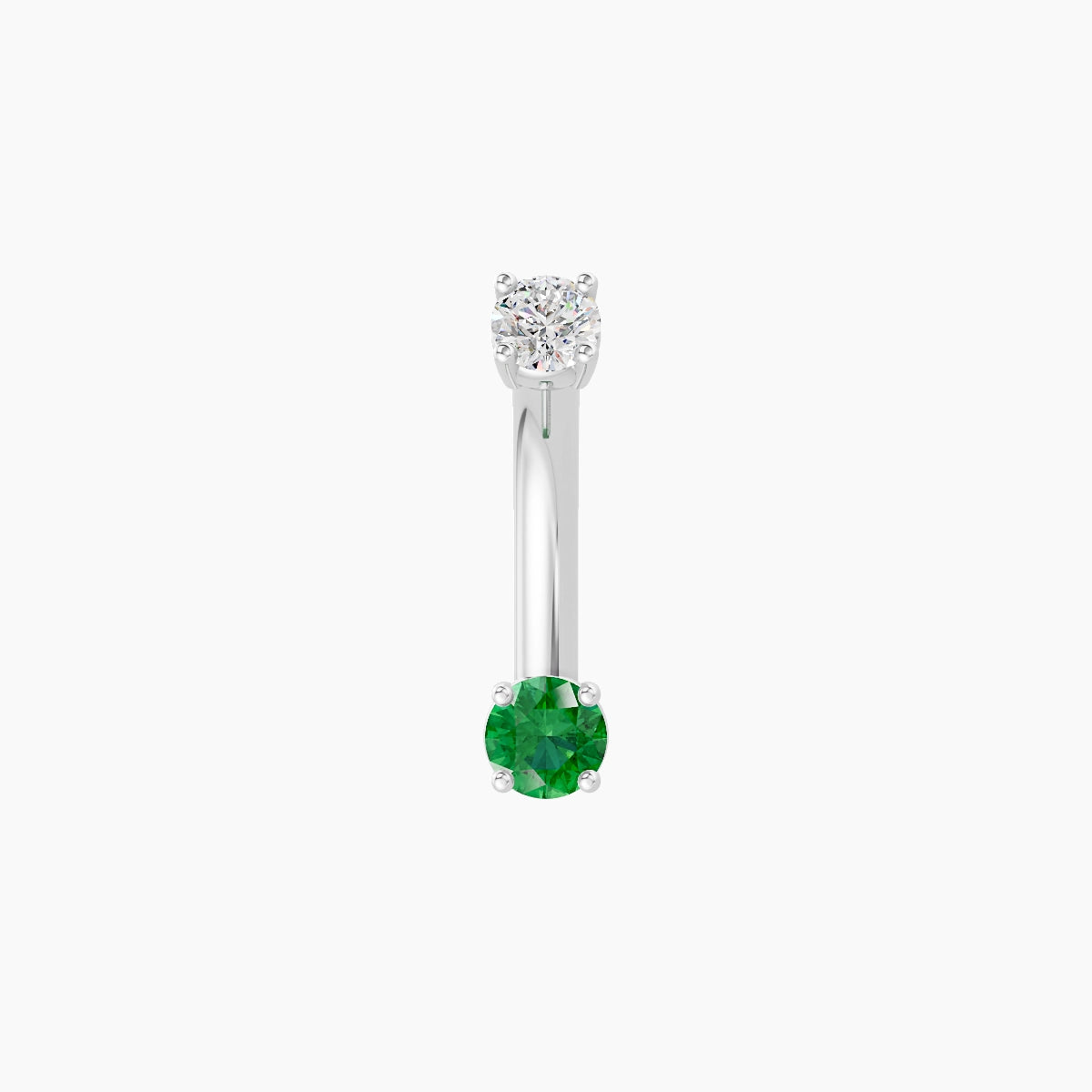 Nut | 18k White Gold 3 mm 8 mm Round Emerald & Diamond Belly Piercing