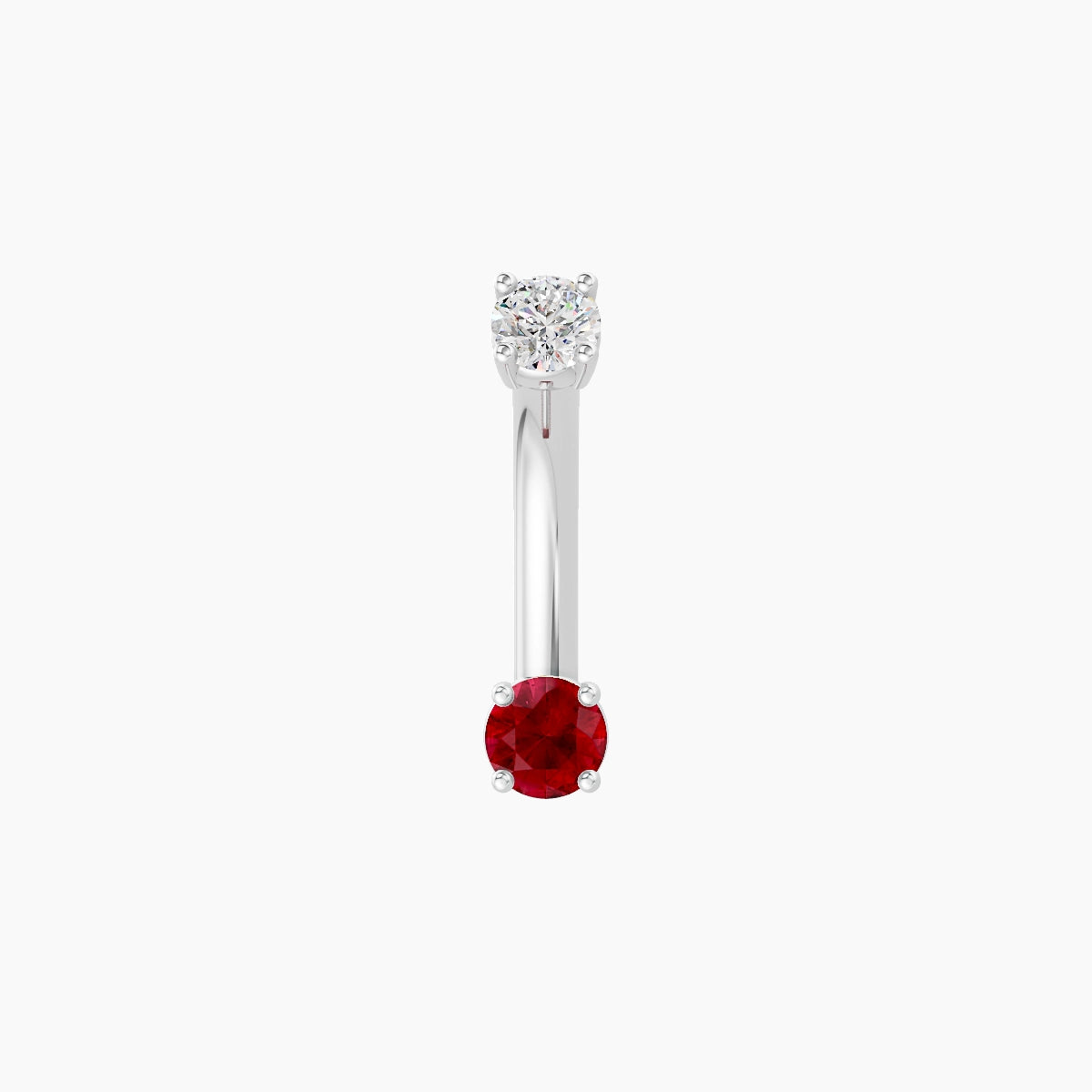 Nut | 18k White Gold 3 mm 8 mm Round Ruby & Diamond Belly Piercing