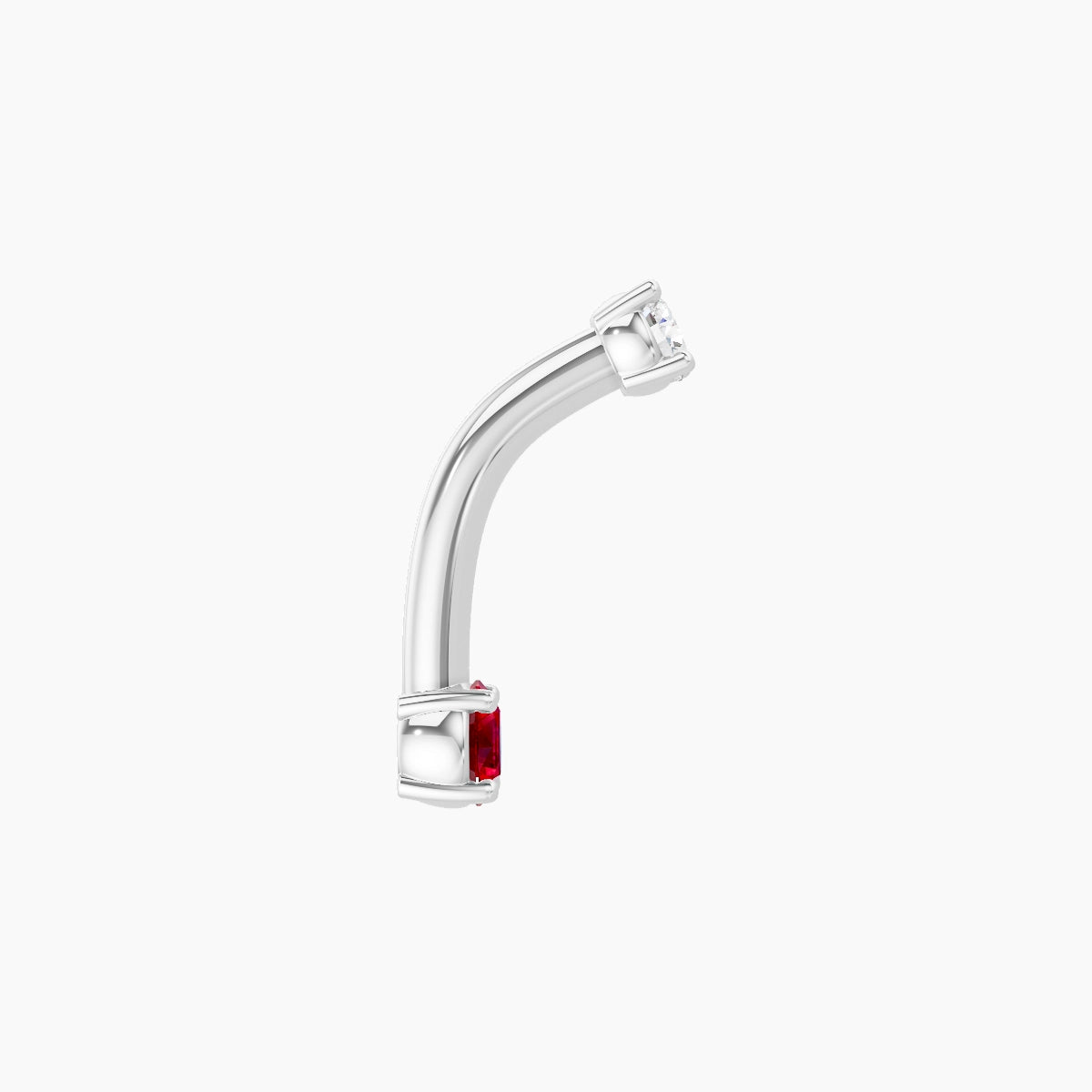 Nut | 18k White Gold 3 mm 8 mm Round Ruby & Diamond Belly Piercing