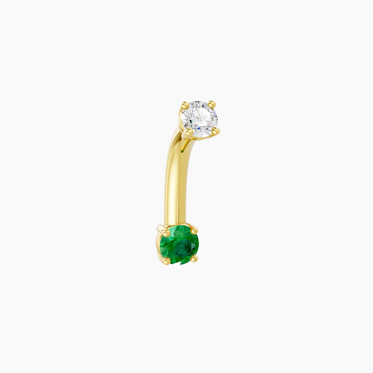 Nut | 18k Yellow Gold 3 mm 8 mm Round Emerald & Diamond Belly Piercing